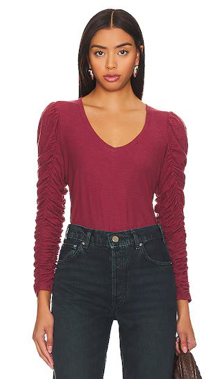 Renee Shirred Sleeve V-neck Top in Curtain Call | Revolve Clothing (Global)