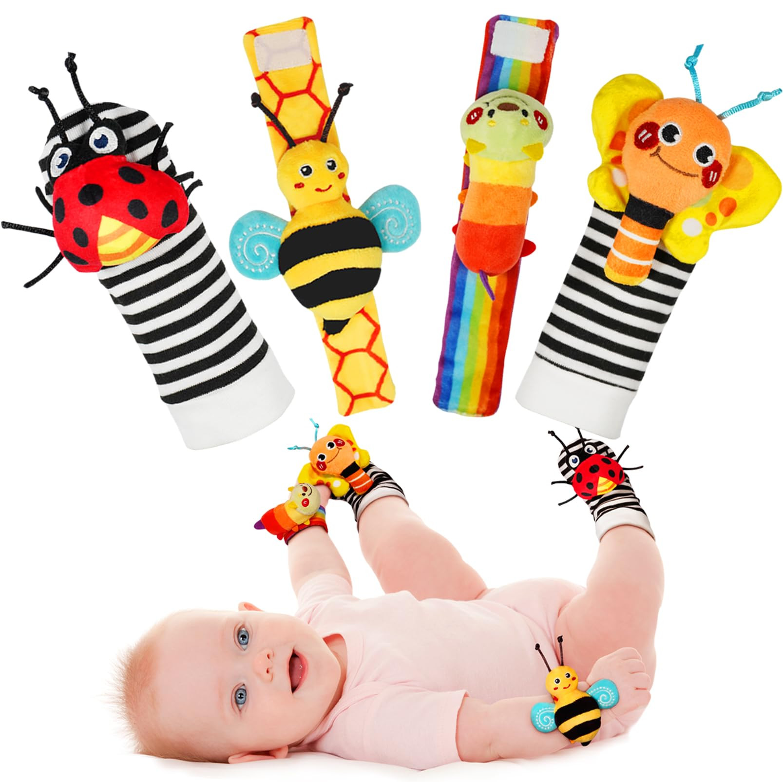 Infinno Baby Wrist Rattle Socks and Foot Finder Set, Perfect Baby Toys for 0-12 Months Newborn Bo... | Amazon (US)