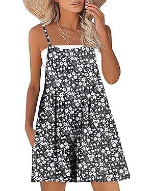 Women's Casual Loose Short Cotton Rompers Bib Overalls Baggy Beach Bohemian Travel Vacation Cloth... | Amazon (US)
