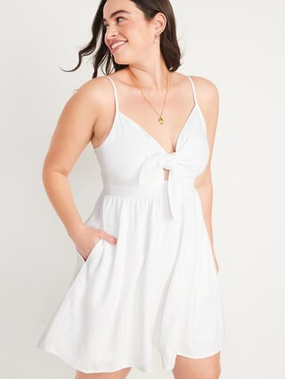 Fit & Flare Tie-Front Smocked Linen-Blend Mini Cami Dress for Women | Old Navy (US)