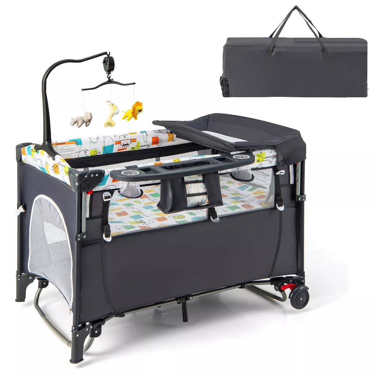 Costway 5 in 1 Baby Nursery Center Foldable Toddler Bedside Crib w/Music Box | Target