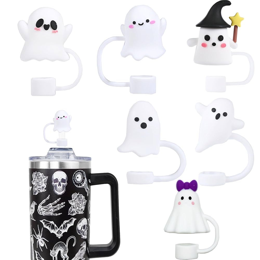 6PCS Halloween Straw Cover Cap for Stanley Cup, Cute Silicone 3D Ghost Halloween Straw Topper for... | Amazon (US)