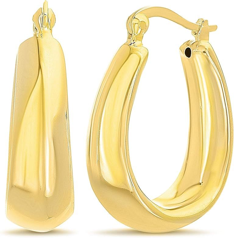 MIA SARINE Women's Earrings - 925 Sterling Silver Lightweight 3D Oval Chunky Puffy Hoop Earrings | Amazon (US)