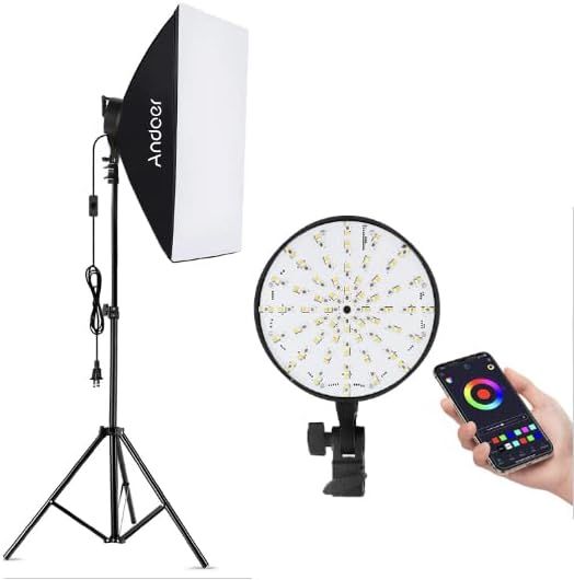 Andoer RGB Softbox Lighting Kit with App Control, 50w Led Light Head Full Color RGB Video Lightin... | Amazon (US)