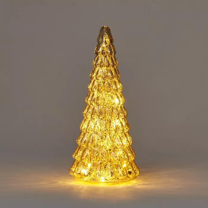 12" Lit Glass Christmas Tree Decorative Figurine Champagne - Wondershop™ | Target
