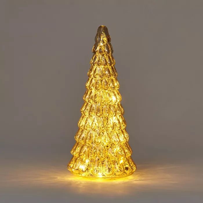12&#34; Lit Glass Christmas Tree Decorative Figurine Champagne - Wondershop&#8482; | Target