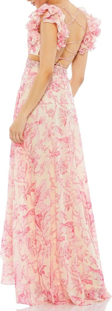 Floral Print Cutout Chiffon Gown | Nordstrom