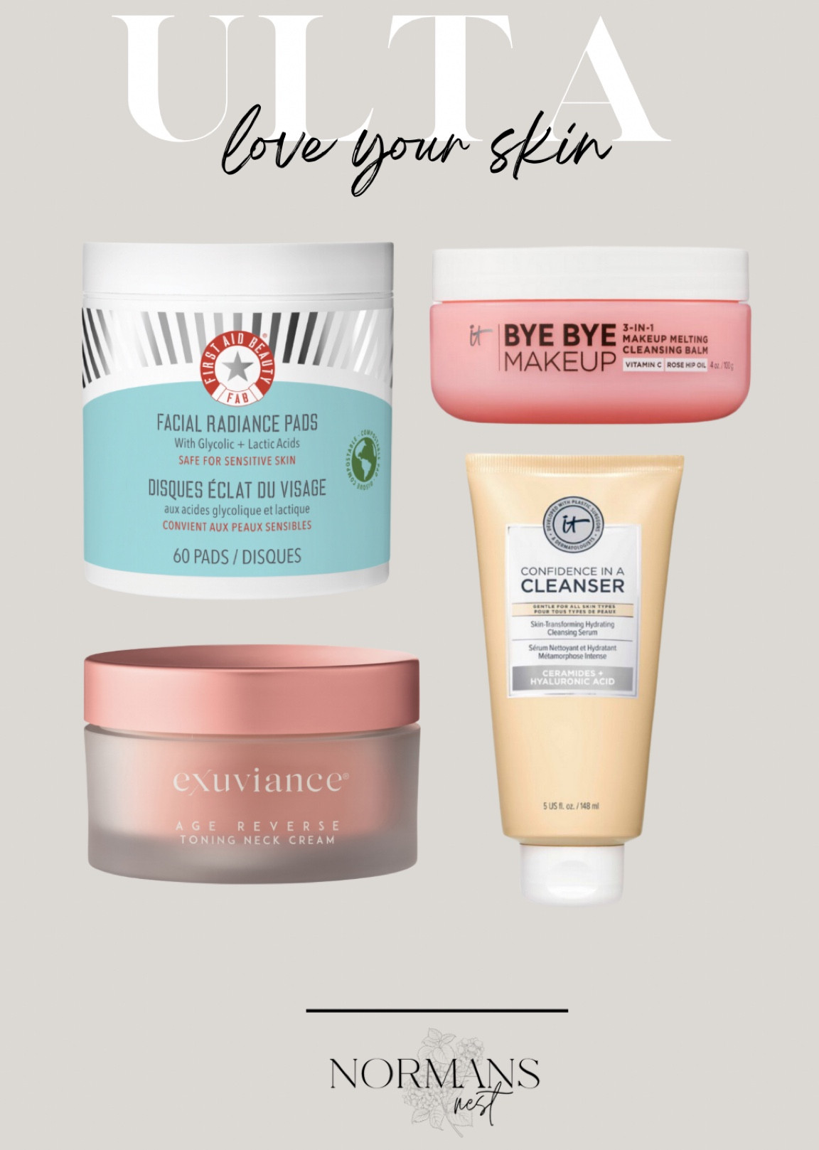 Todays half off deals at Ulta! I love the First Aid Beauty Facial Resurfacing Pads, I use them or something similar as my Step 1 of my morning skincare. So great for texture and glow! It Cosmetics cleansers and Excuviance Neck Cream also available for half off! 

#LTKsalealert #LTKfindsunder50 #LTKbeauty