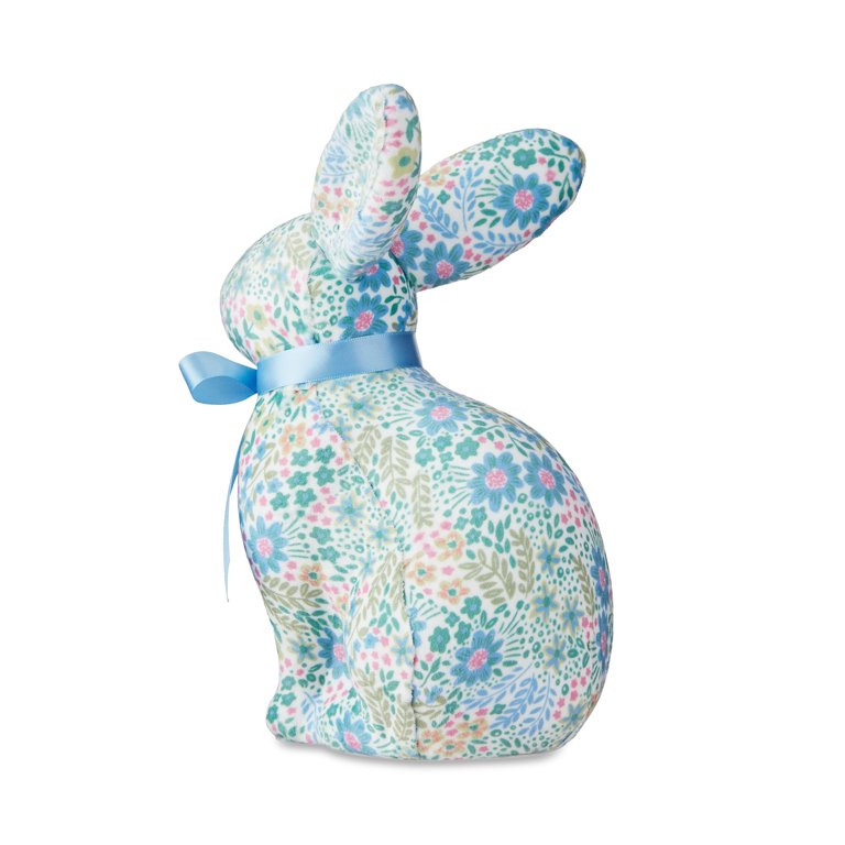 Easter Blue Floral Bunny Decor, 9.5 in, by Way To Celebrate - Walmart.com | Walmart (US)