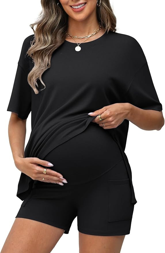 Charmo 2 Piece Short Sets for Women 2026 Summer Vacation Outfits Casual Maternity Lounge Set with... | Amazon (US)