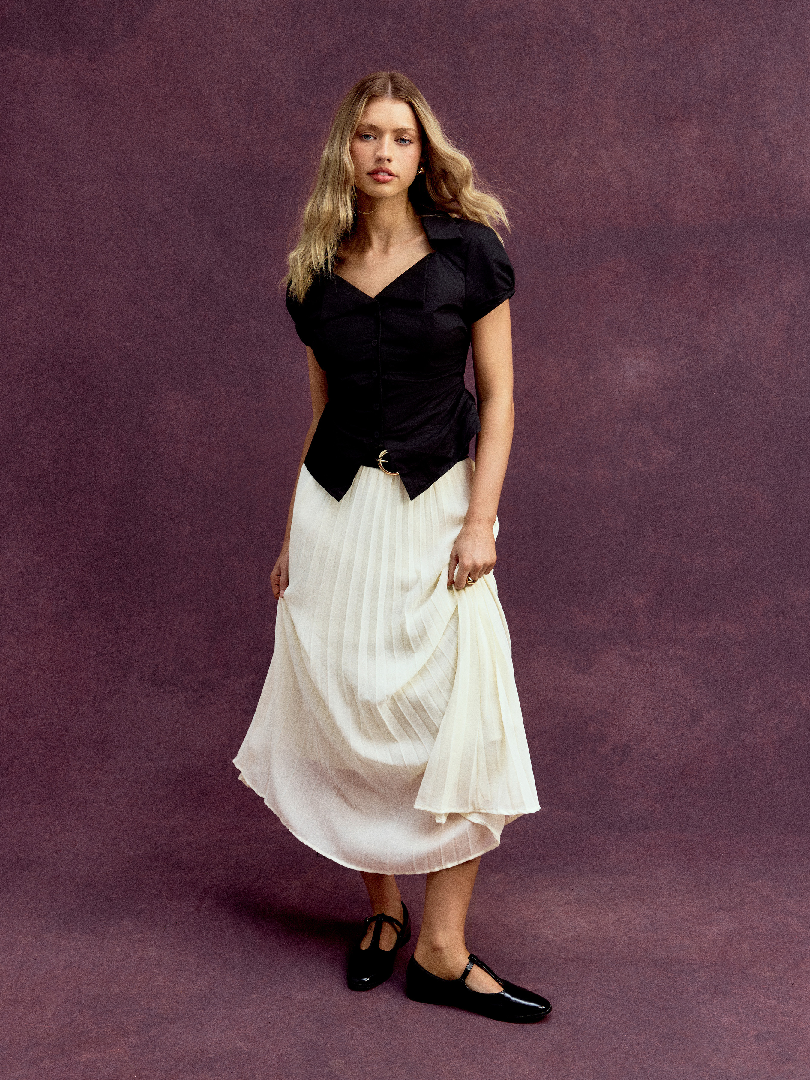 Chiffon Chiffon High Rise Belted Pleated Maxi Skirt For Music Festival/Live House Vacation | Cider