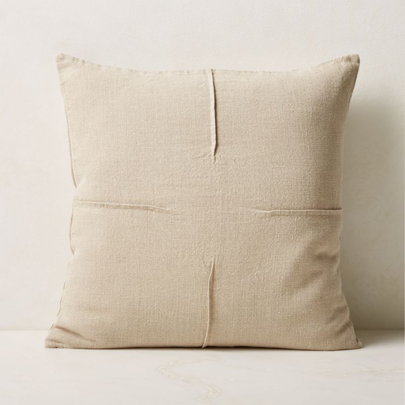 Tuck Neutral Linen Modern Throw Pillow with Feather-Down Insert 20'' + Reviews | CB2 | CB2