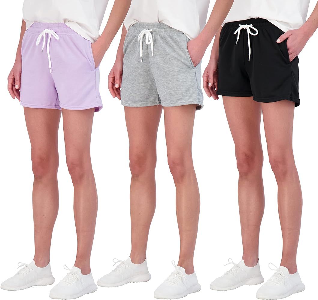 3 Pack: Women’s Cotton French Terry Fleece Shorts Drawstring Pockets - Casual Athletic Lounge Yoga ( | Amazon (US)