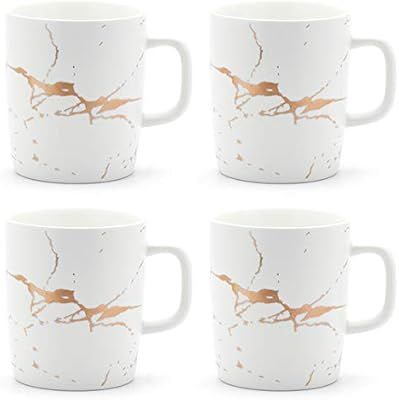 Coffeezone 12 oz Matte Ceramic Marble Tea Coffee Mugs Luxury Gold Inlay (White, 4 Mugs Gold Marbl... | Amazon (US)