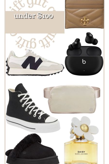 Gift ideas under $100
New balance 
Platform converse 
Lululemon bag 
Daisy perfume 
Beat headphones 
Ugg slippers 

#LTKSeasonal #LTKHoliday #LTKGiftGuide