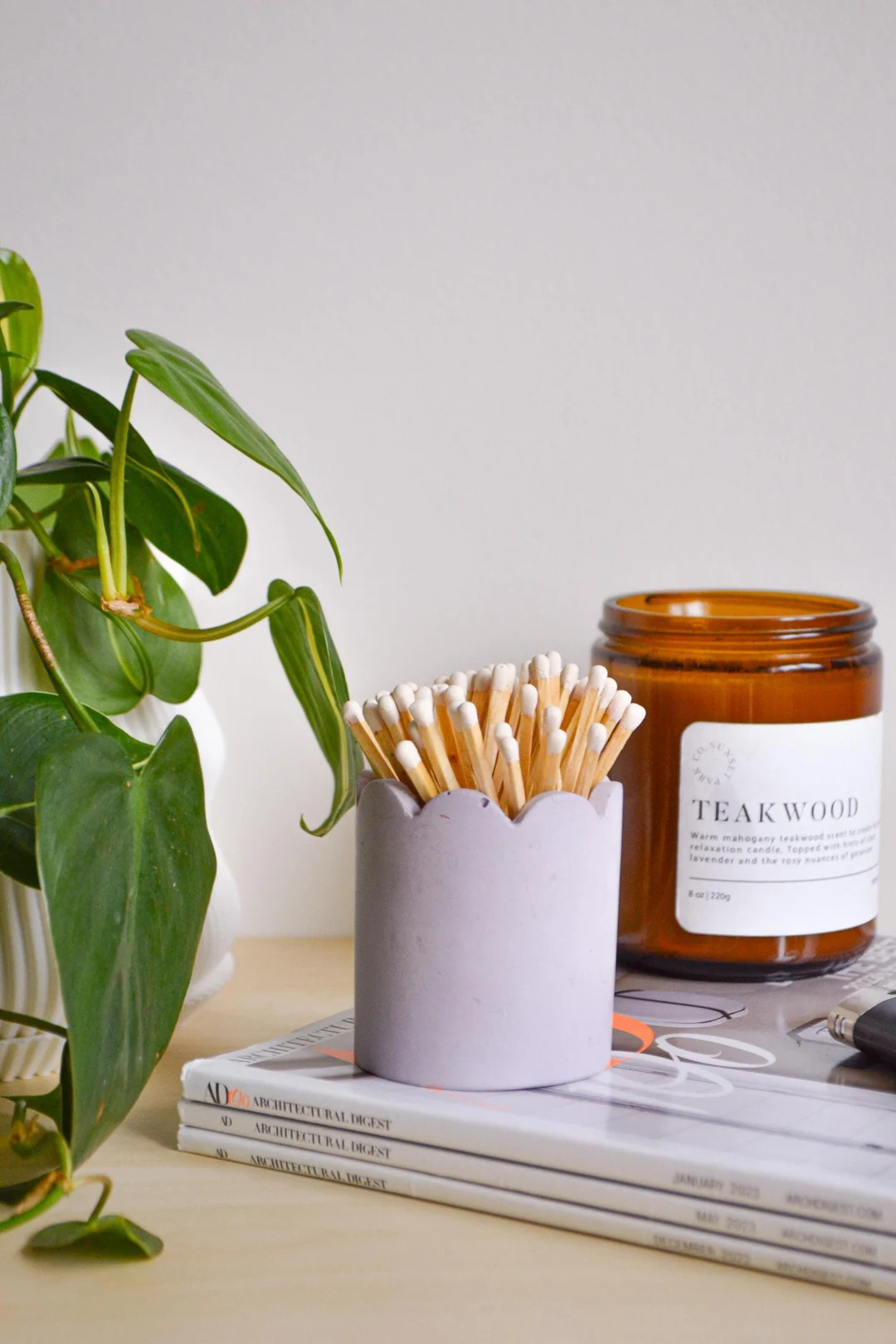 Scallop Match Holder | Concrete Vessel for Q Tip, Cotton Pads, Match Holder, Match Striker, Flute... | Etsy (US)