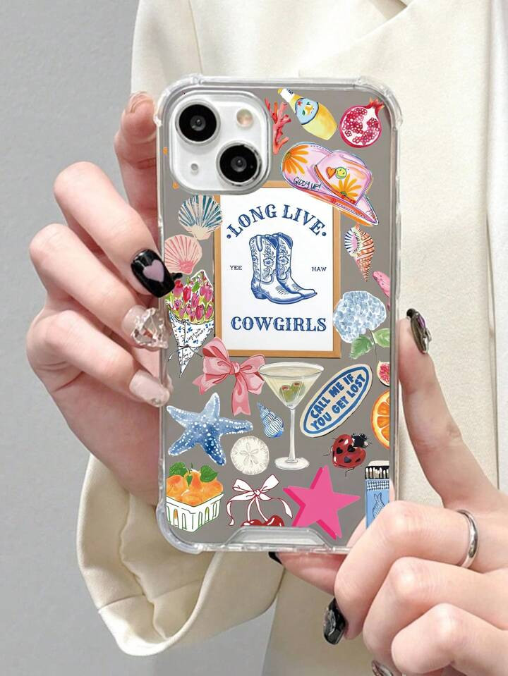 1pc Cowboy Boot & Cocktail Pattern Acrylic Mirror Phone Case Compatible With IPhone | SHEIN