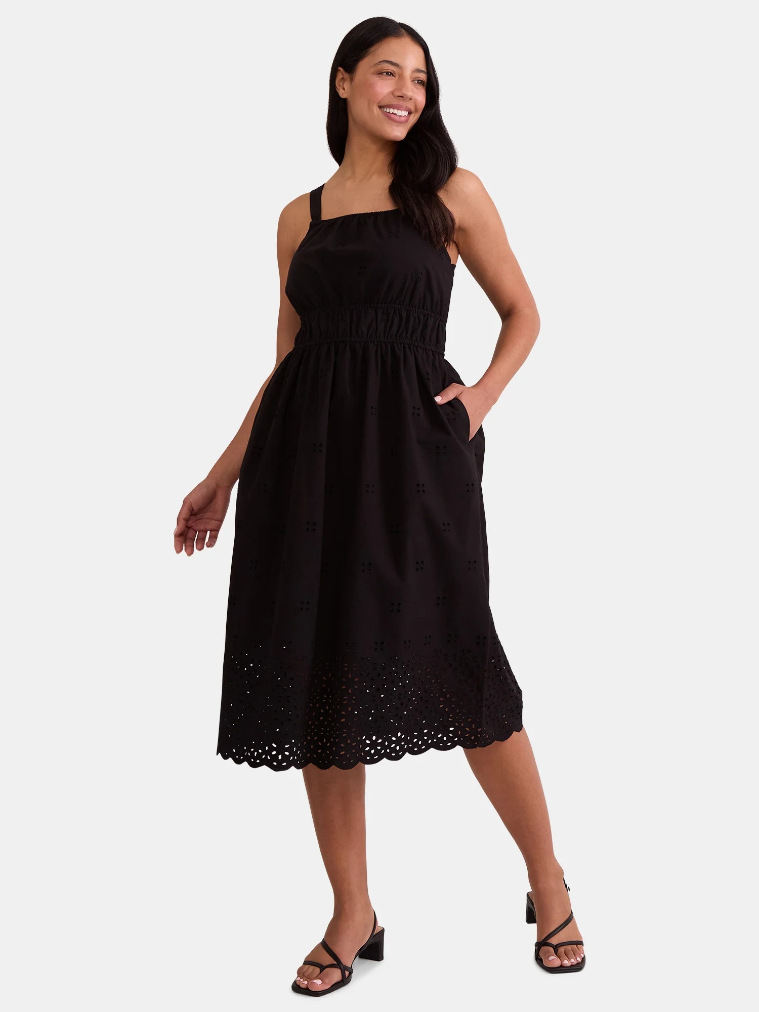 Time and Tru Women's Midi Eyelet Dress, Sizes XS-XXXL - Walmart.com | Walmart (US)