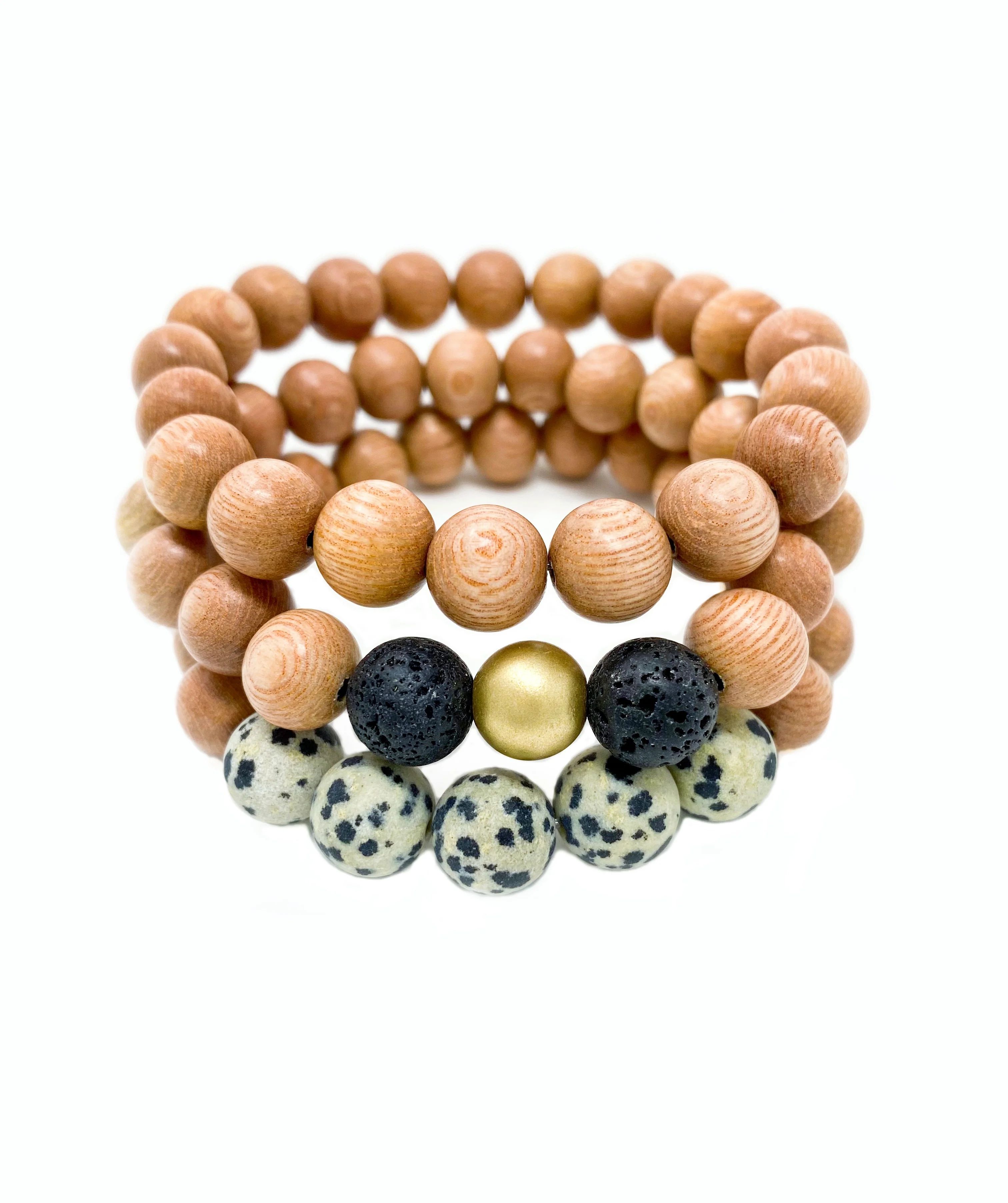 rosewood beaded bracelets | leopard, gold & black, rosewood | three | Reef rain aria