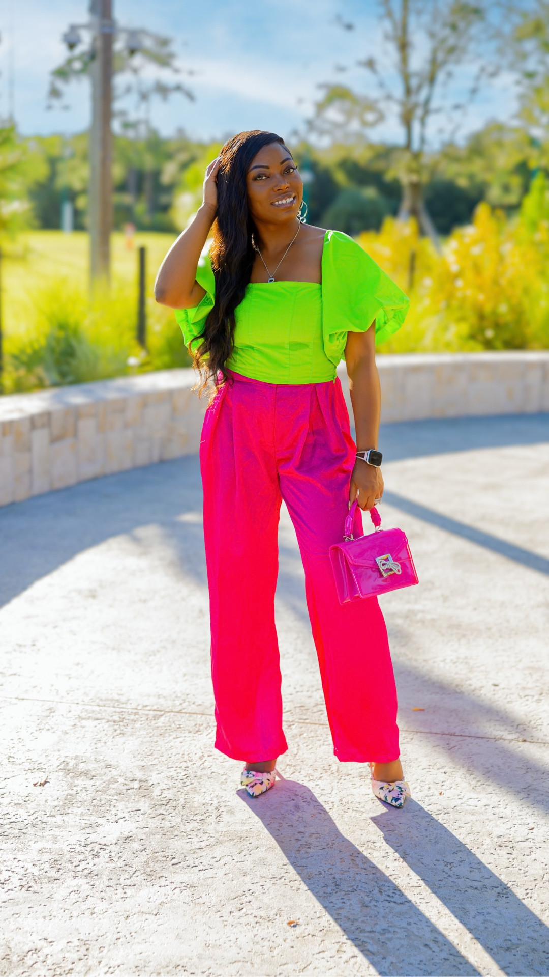 Post

✨Color blocking but make it extra 💚💖💐

Neon green + hot pink = my favorite kind of statement 

Don’t be afraid to mix bold shades—fashion is meant to be fun!

🎥: Serving summer color and confidence
👛: Bright bag, bright mood
👠: Florals to finish it off

Outfit Details on my @classifybeauty Blog
Shopping Links on my @shop.ltk 

Top: @rainbowshops 
Pants: @rossdressforless 
Bag: @burlingtondeals 
Shoes: @ddsdiscounts 
Necklace: @amazonfashion 
Earrings: Gifted
Watch: @apple 

All links in my bio! classifybeauty.com/iambrittneycc

📸 @shadow_designz

#ColorBlocking #BoldFashion #OOTD #SummerStyle #NeonStyle #StatementLook #StyleInspo 