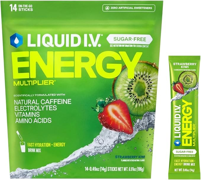 Liquid I.V.® Hydration Multiplier Sugar Free + Energy - Strawberry Kiwi | Electrolyte Powder Dri... | Amazon (US)