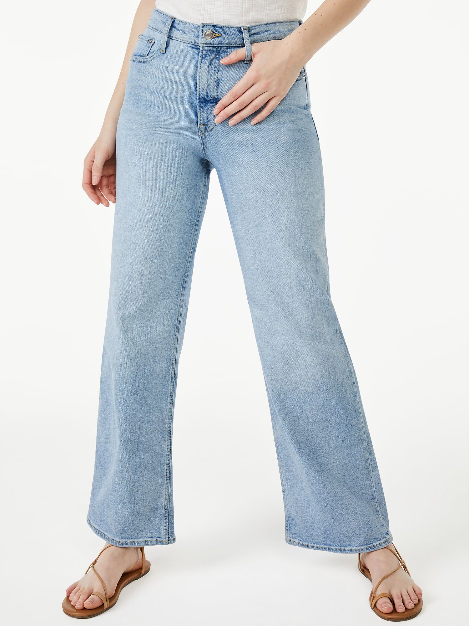 Free Assembly Women's High Rise 70’S Full Wide Leg Straight Jeans - Walmart.com | Walmart (US)