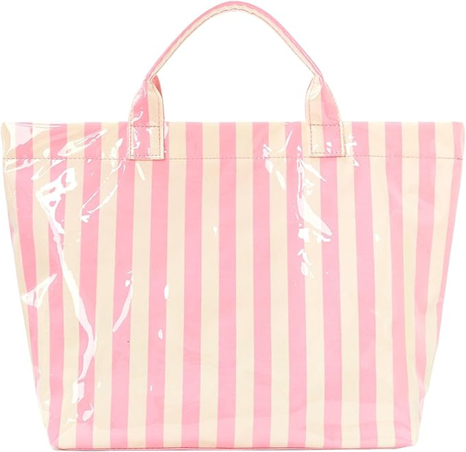 JQWYGB Striped PVC Tote Bag Large Glossy Striped Handbags Waterproof Top Handle Bag Plastic Tote ... | Amazon (US)