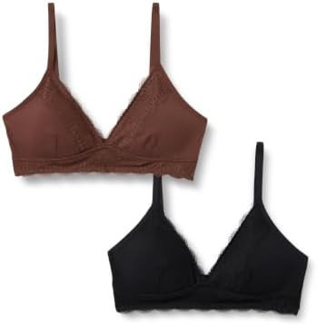 Amazon Essentials Women's Peached Microfibre with Lace Trim Lined V Neck Bralette, Pack of 2 | Amazon (US)