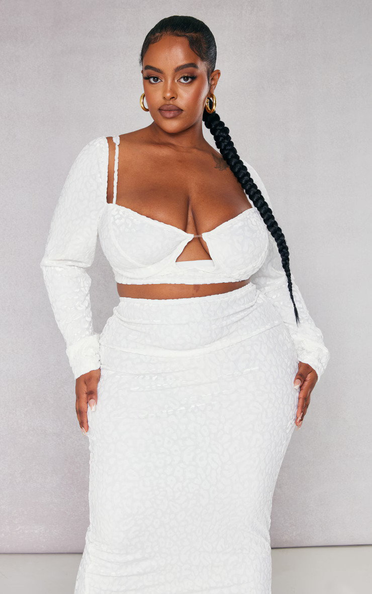 Plus White Leopard Devore Corset Crop Top | PrettyLittleThing US