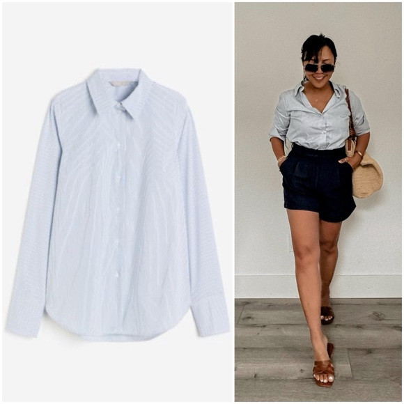 White Blue Striped Cotton Blend Shirt (S, M, XL) | Poshmark