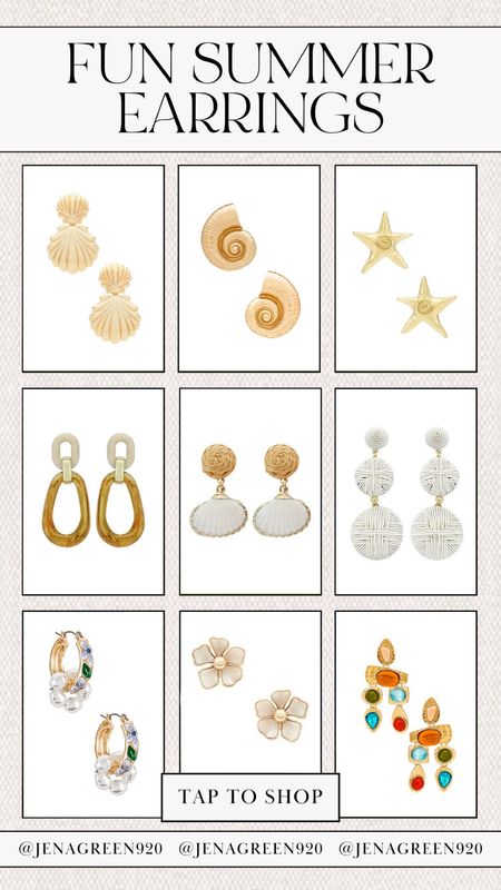 Fun summer earrings | summer statement earrings | gold shell earrings | chic summer earrings | summer statement jewelry | gold starfish earrings | rattan summer earrings | summer accessories 

#LTKSeasonal #LTKStyleTip #LTKFindsUnder50