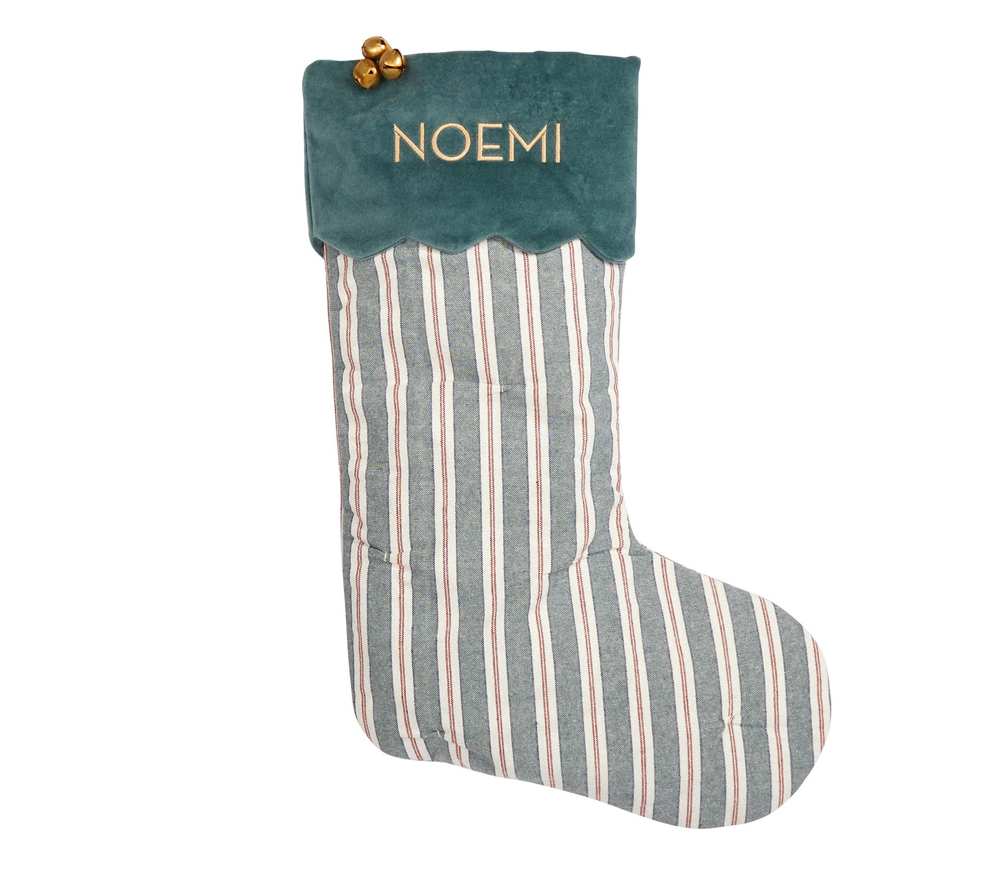 Chris Loves Julia Stocking, Red/Green Stripe Green Cuff | Pottery Barn Kids