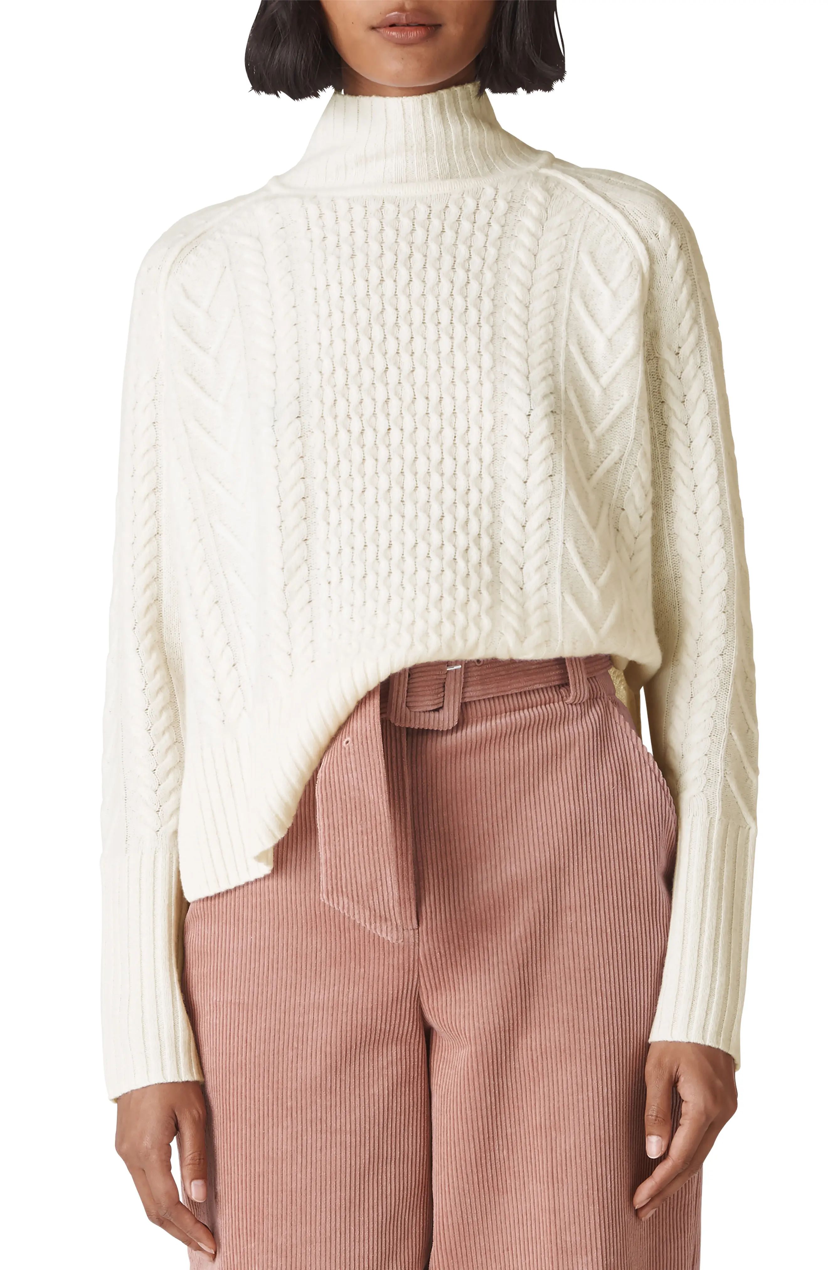 Whistles Funnel Neck Cable Wool Sweater | Nordstrom