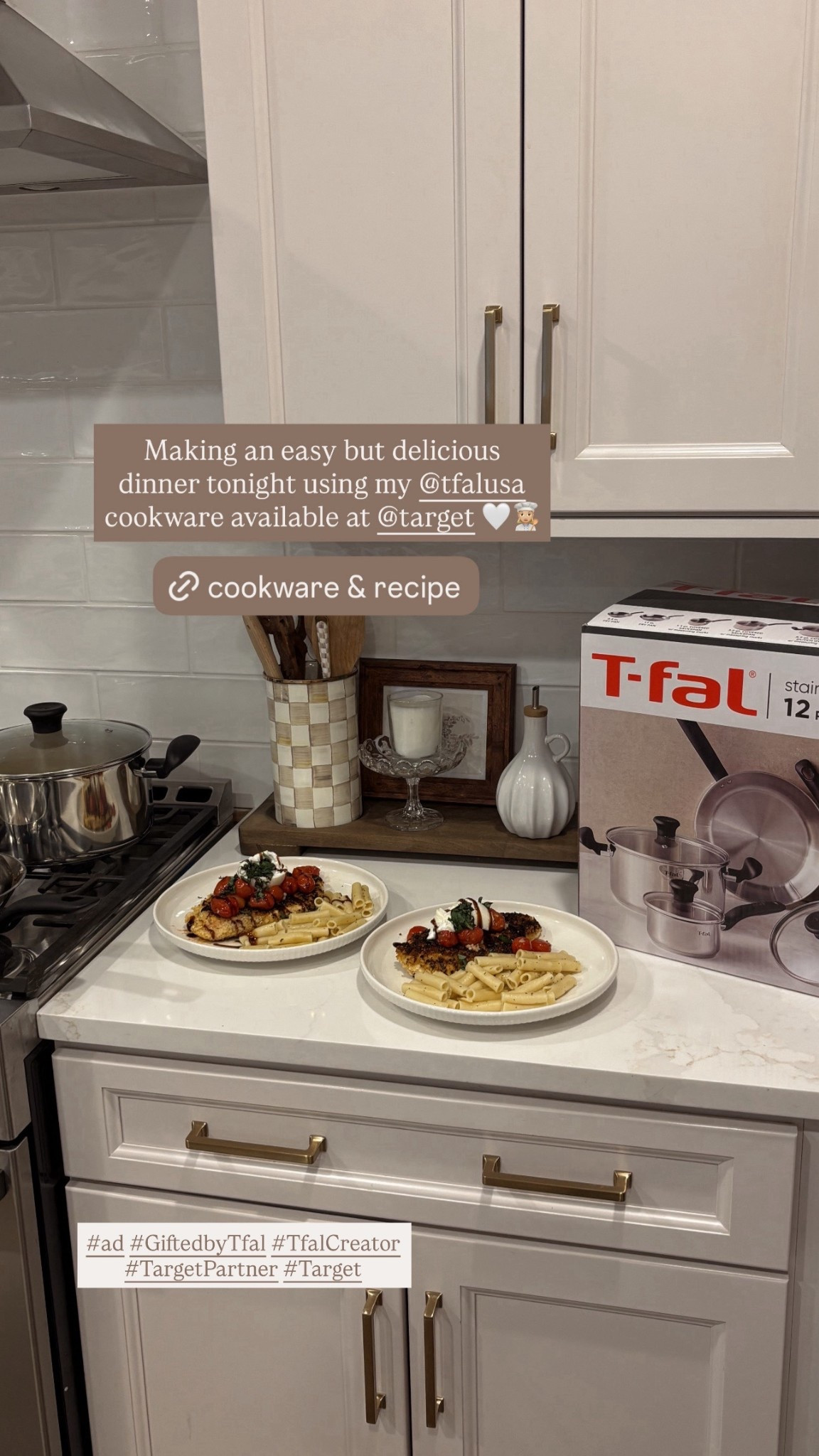 #ad Cooking dinner is so much easier with cookware you can rely on! 🤍 I’m using my @tfalusa cookware to make my favorite burrata basil chicken! You can shop this 12 pc Stainless Steel Cookware Set from @target below along with their other top products! 🫶🏼 Also sharing the recipe! #GiftedbyTfal #TfalCreator #TargetPartner #Target 
BURRATA BASIL CHICKEN: 
You need:
Chicken breasts, flour, egg, breadcrumbs, cherry tomatoes, garlic, lemon juice, white wine, burrata, basil, and balsamic glaze! 
Bread the chicken and start with flour, followed by egg, and then breadcrumbs. Add oil to pan and cook through on both sides.
Once chicken is fully cooked, add tomatoes to pan and blister! After they have cooked for a few minutes, add garlic, lemon juice, and white wine.
Plate chicken with tomato mixture, fresh burrata, balsamic glaze, and fresh basil! You can also add pasta on the side. Enjoy 🤍 @shop.ltk #ltkit

#LTKfoodie