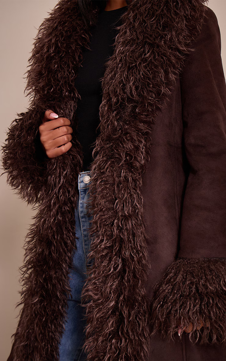 Tall Chocolate Afghan Style Maxi Coat | PrettyLittleThing UK