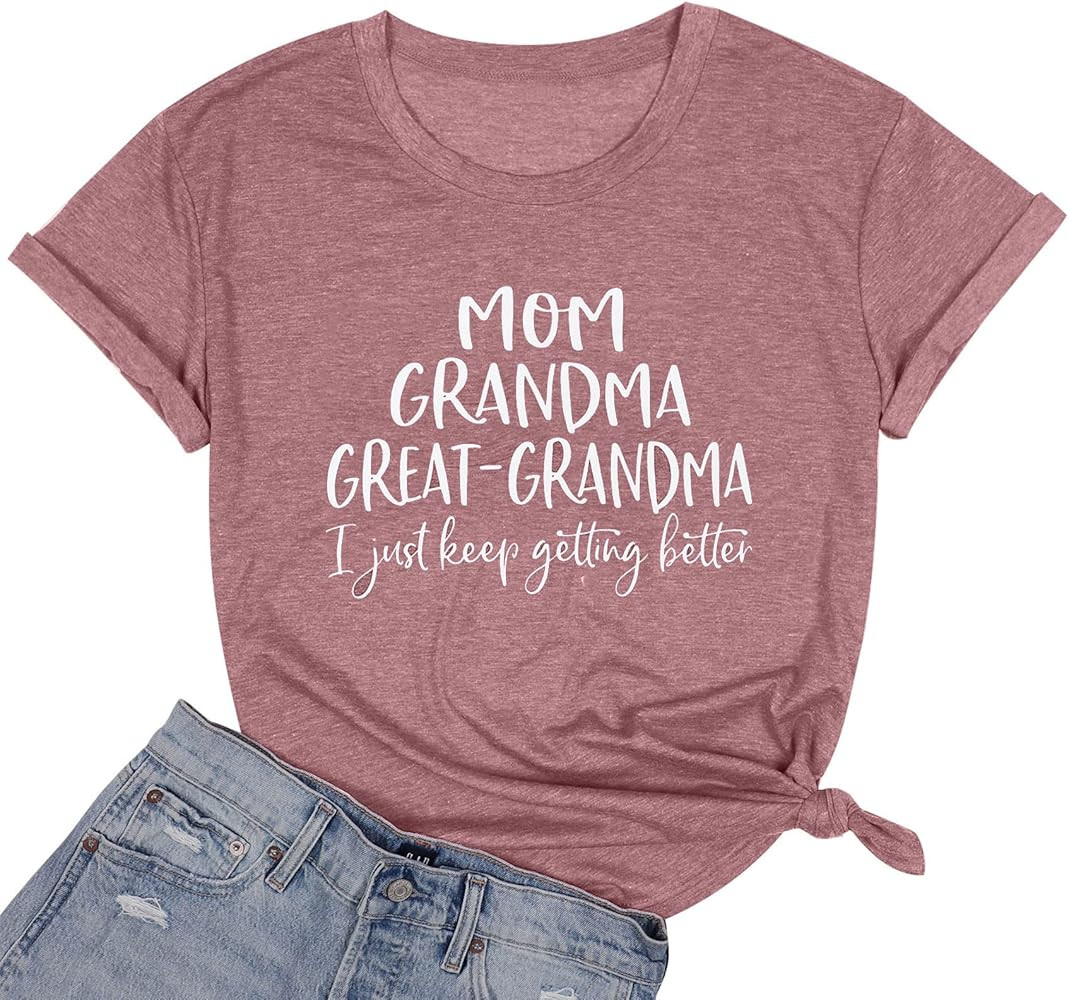 Grandma Shirts for Women Mom Grandma Great Grandma Graphic Tshirts Grandmom Gifts Tops Casual Gig... | Amazon (US)