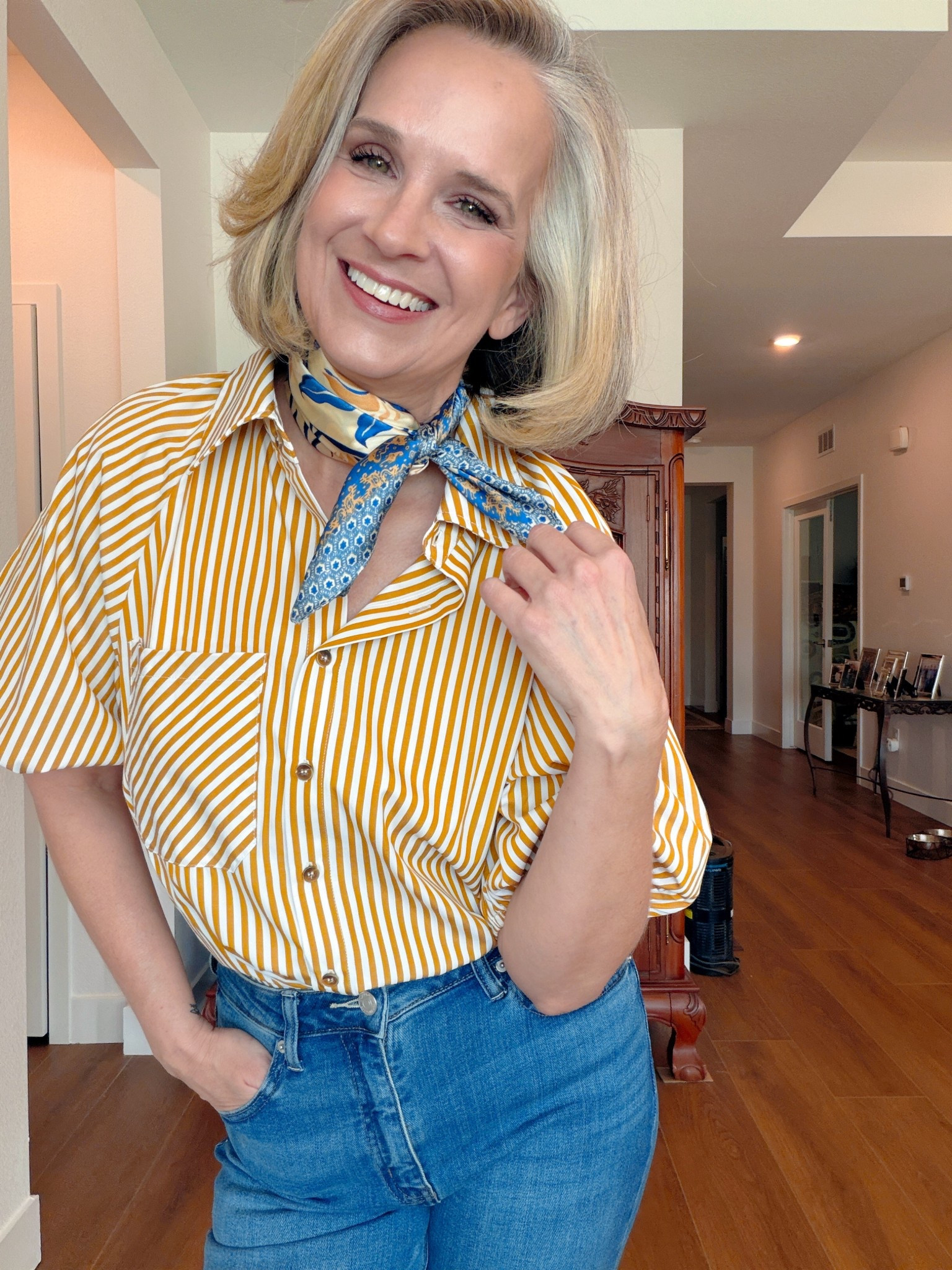 Another scarf styling tip- instantly elevate an outfit!

Amazon, striped top, silk scarf, puff sleeve, elevated casual, over 50, midlife women, casual chic, 

#LTKootd #LTKSaleAlert #LTKOver40