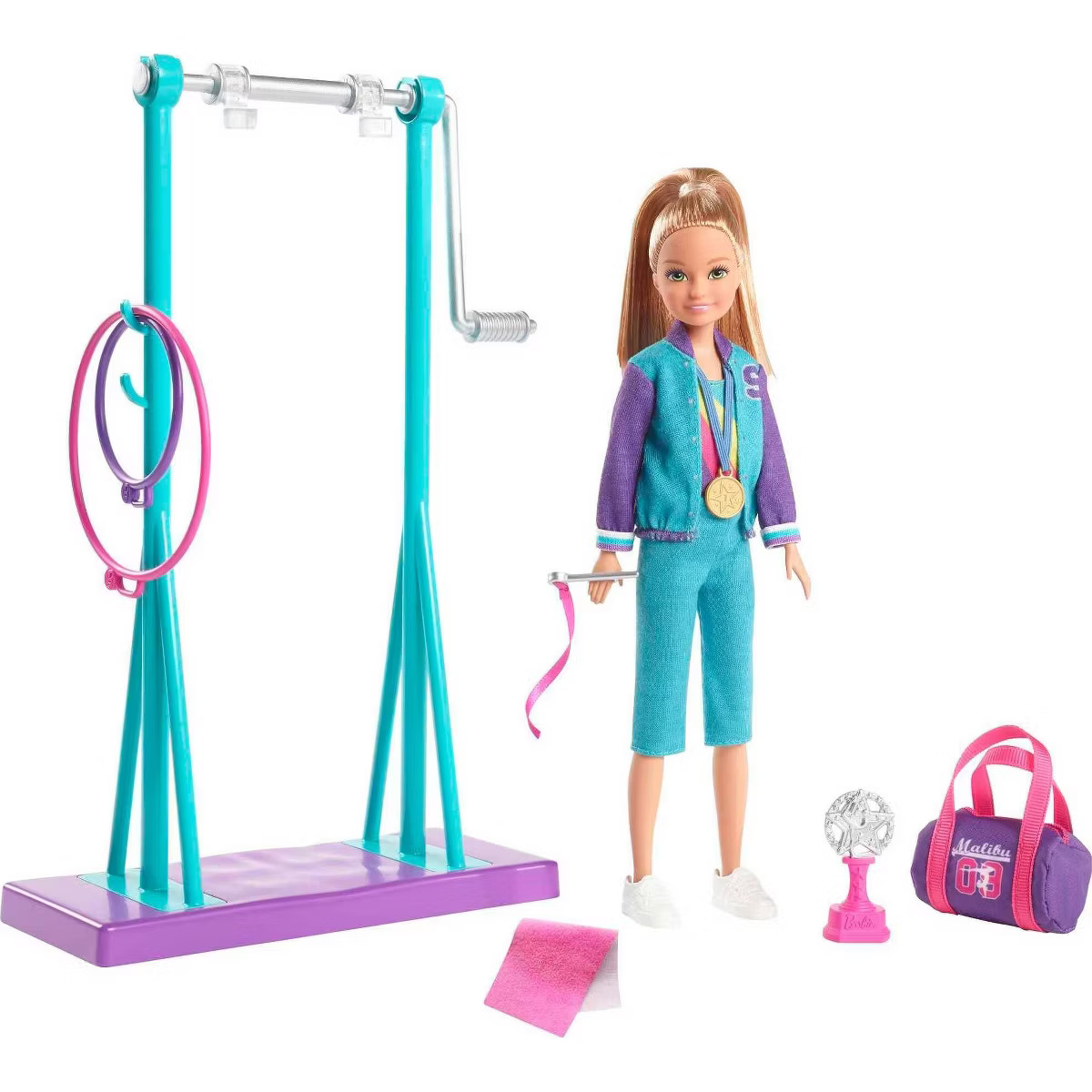 Barbie Team Stacie Doll and Gymnastics Playset with Spinning Bar and 7 Themed Accessories | Target