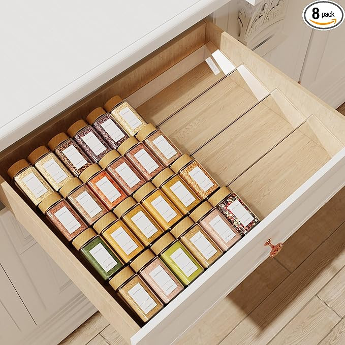 Spice Drawer Organizer, 4 Tier Clear Acrylic Expandable From 13" to 26" Seasoning Jars Drawer Ins... | Amazon (US)
