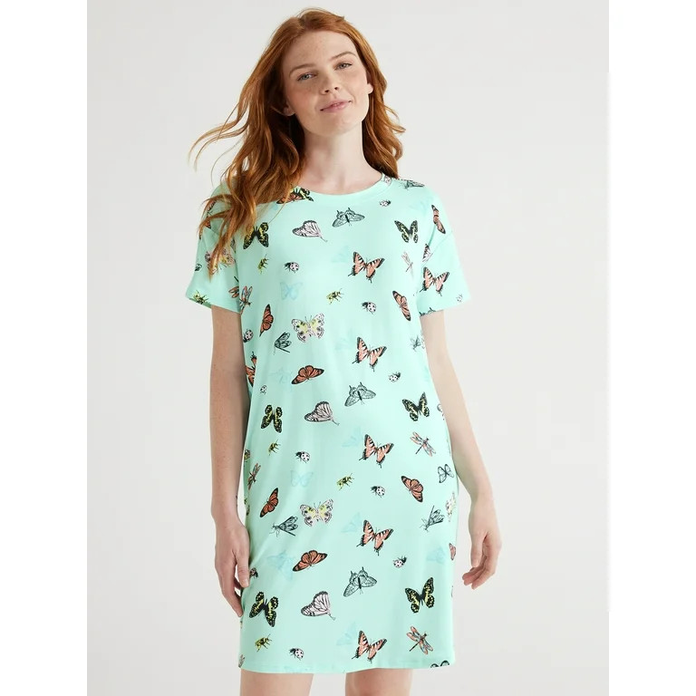 Joyspun Women’s Short Sleeve Sleep Shirt, Sizes S/M to 2X/3X | Walmart (US)