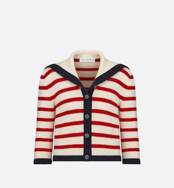 Dior Marinière Cardigan Red and Ecru D-Stripes Ribbed Wool and Cashmere Knit | DIOR | Dior Beauty (US)