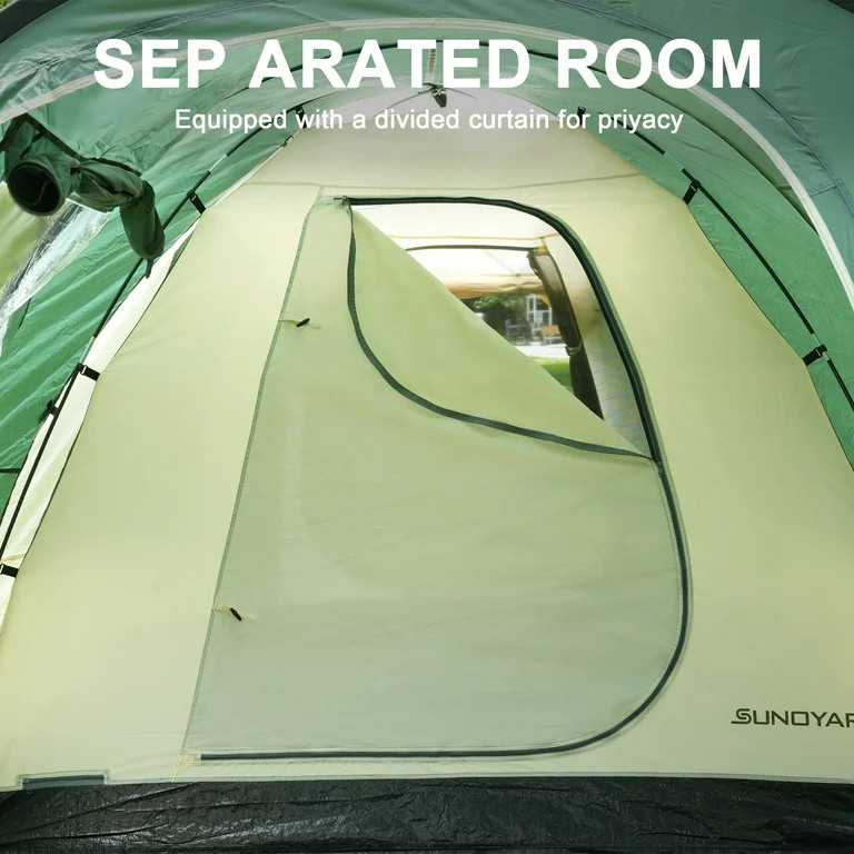 SUNOYAR 10-12 Person Tent, Family Camping Tent with 2 Rooms, 4 Doors, Carry Bag, Water-Resistant,... | Walmart (US)