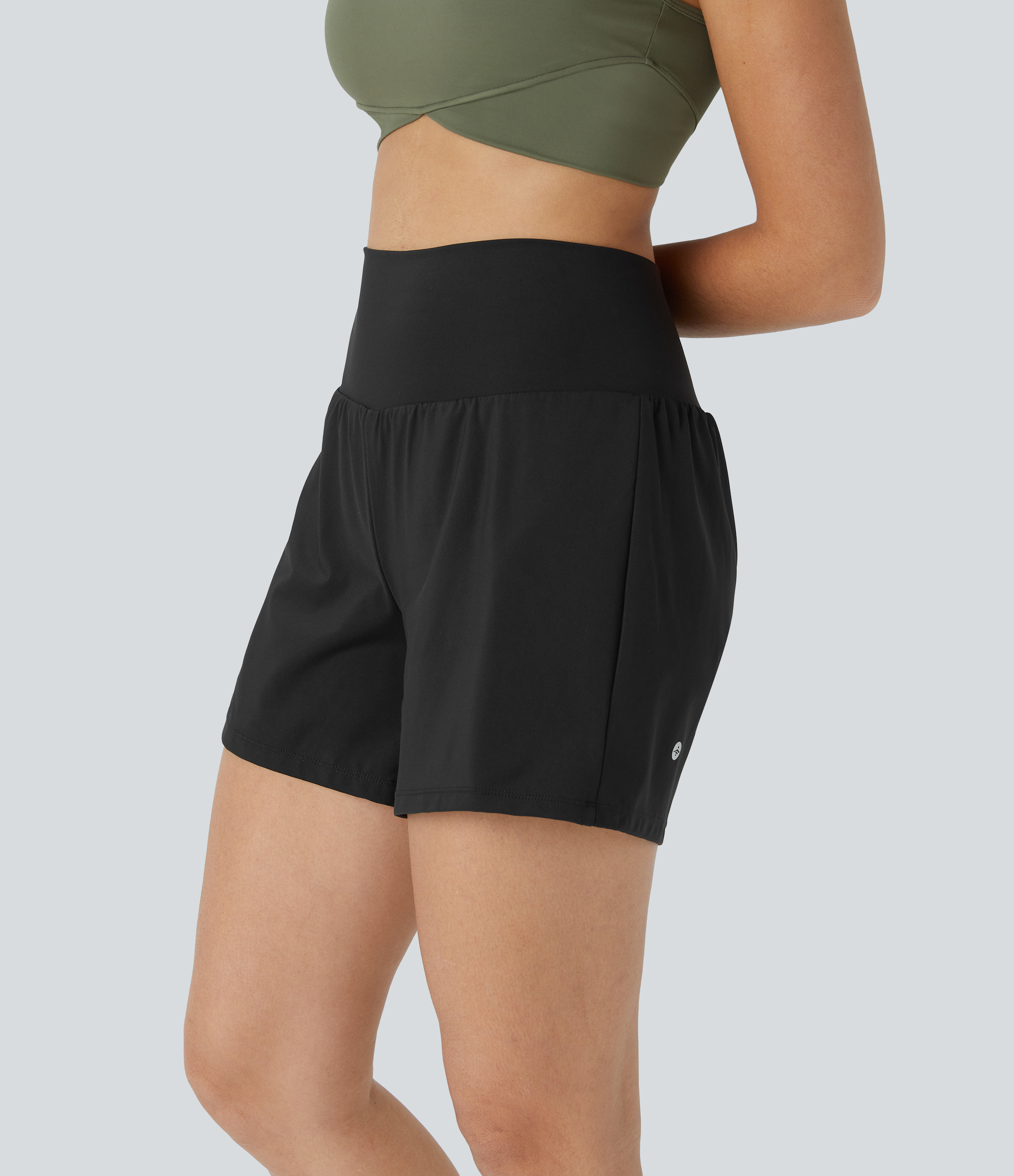 Halara Super High Waisted Pocket & Pocket 2-in-1 Yoga Shorts 5''-Longer Length Gym Short - Black - S(Long) booty shorts compression shorts | HALARA