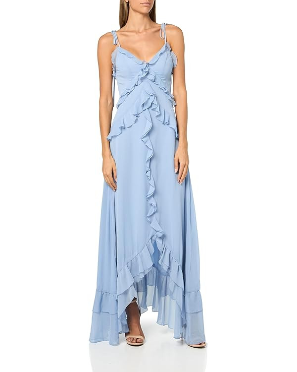 Lulus Jamie Ruffle High Low Maxi Dress – Gauzy Tie Strap Wedding Guest Gown for Women | Amazon (US)