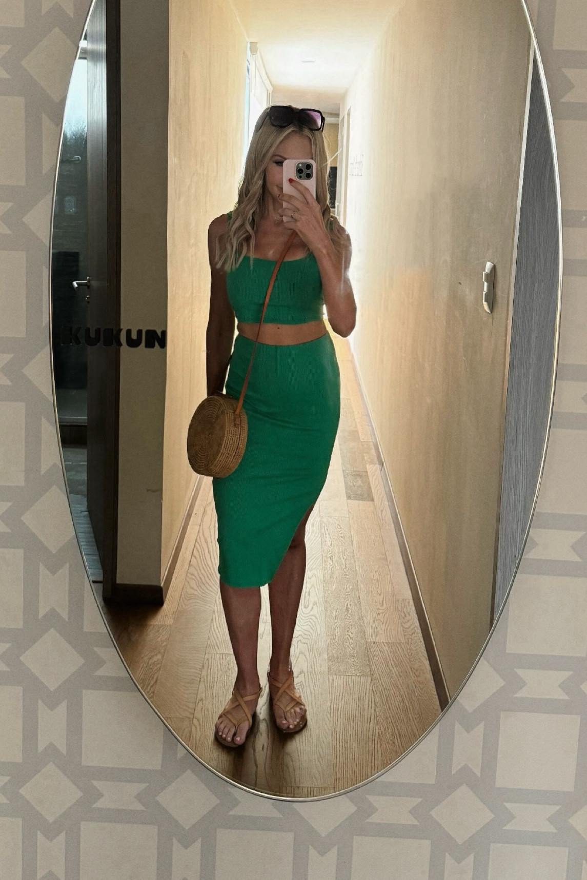 Green ribbed bodycon two-piece dress, strappy brown sandals, round wicker woven purse 💚🥭

Wearing size XS in the dress. Fits tts 

#LTKFindsUnder100 #LTKSeasonal #LTKTravel