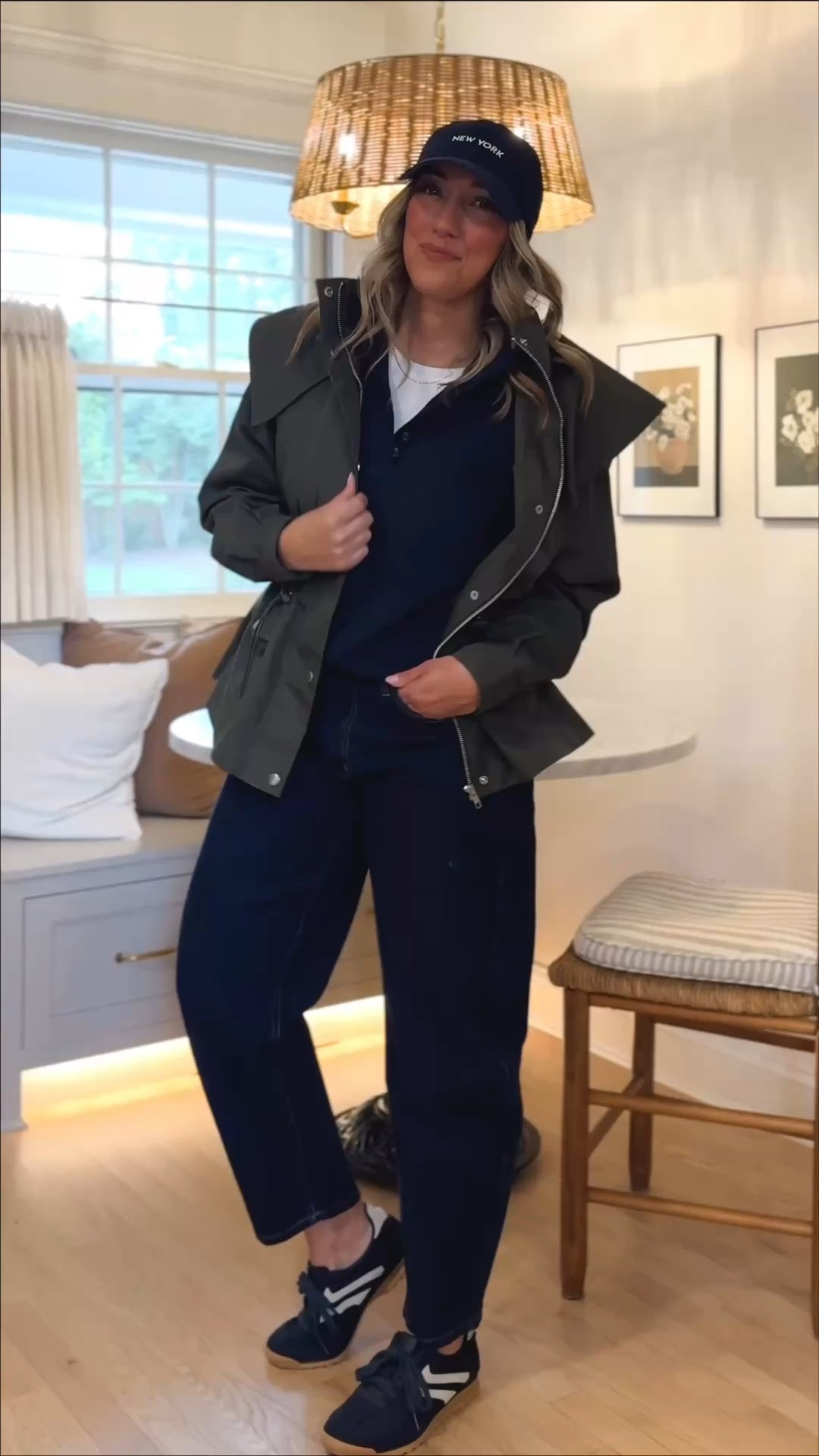 #WalmartPartner An easy fall outfit formula I’ll be repeating all season: dark denim, a simple white tee, a navy layer, an olive jacket, and comfortable sneakers. It feels casual, pulled together, and so easy to recreate. Every piece from this look is linked below! @WalmartStyle