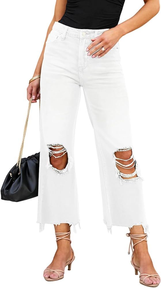 High Waisted Ripped Flare Jeans for Women Casual Distressed Pants | Amazon (US)