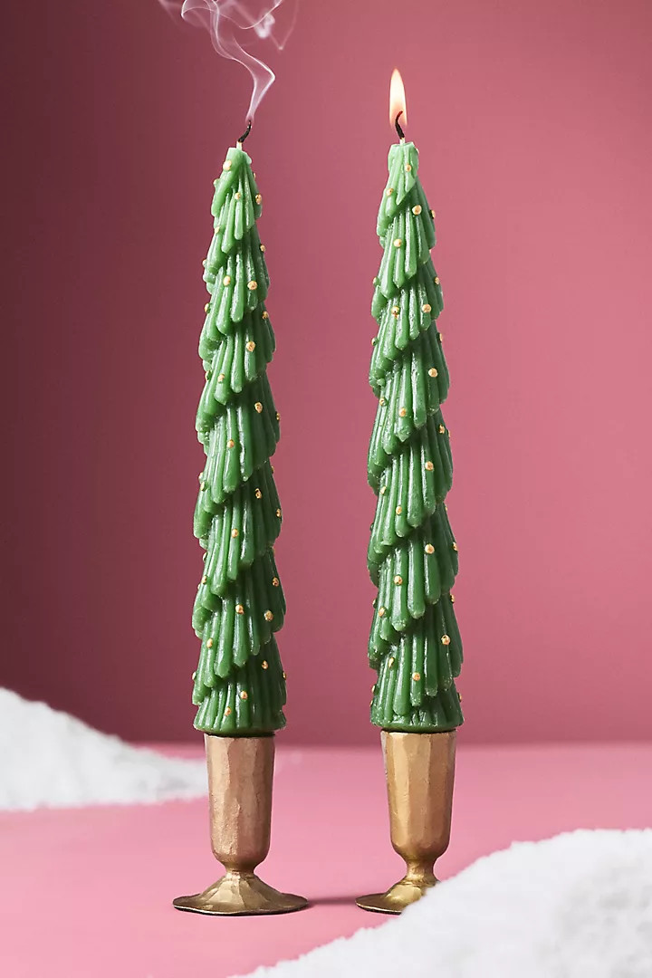 Festive Tree Taper Candles, Set of 2 | Anthropologie (US)