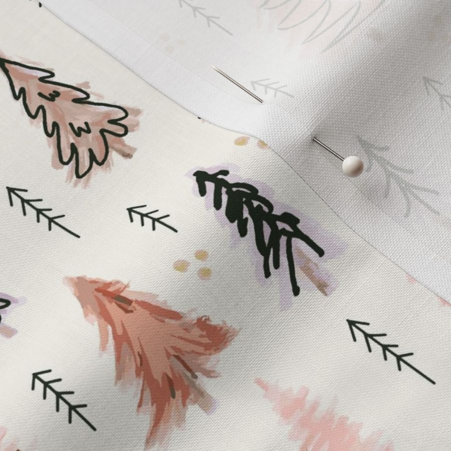 Blush Pink Christmas Trees Watercolor  | Spoonflower