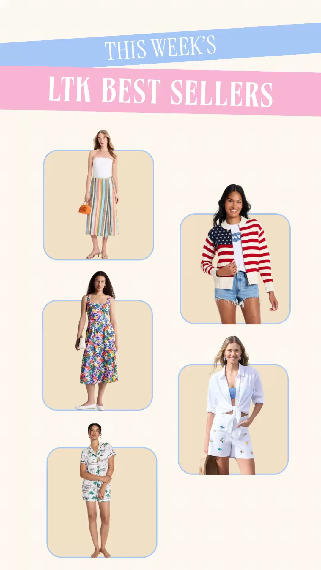 LTK best sellers | Target finds | Walmart finds | Belk finds | designer look for less

This week’s LTK best sellers are basically a little snapshot of what everyone is shopping right now: Target designer looks for less, Walmart summer finds, Belk sale finds, and the pieces that we’re all loving. 

The Target striped midi wrap skirt was the Staud Kaitlin skirt lookalike everyone loved — colorful stripes, linen-rayon blend, side tie, and that easy summer skirt outfit feel.

The Target American flag cardigan has been one of the strongest preppy Americana finds for Fourth of July outfits, lake weekends, beach nights, and red white and blue summer style.

The new Free Assembly dress from Walmart is such a good Walmart summer dress find with that elevated, easy preppy feel.

The Belk beaded fish shorts are an Anthropologie lookalike and are now on sale — white shorts, colorful beaded fish detail, pockets, and the cutest coastal summer outfit energy.

And the newest Walmart pajamas were a top seller too because Walmart’s pajama drops keep giving Nordstrom style at a much better price point.

If you’re shopping for Target finds, Walmart finds, Belk finds, summer outfits, vacation outfits, Fourth of July outfits, preppy summer style, coastal outfits, designer looks for less, affordable fashion finds, these are the ones everyone is shopping. 

LTK best sellers, weekly best sellers, Target finds, Target style, Walmart finds, Walmart style, Belk finds, designer look for less, Staud lookalike, Target midi skirt, striped midi skirt, Target flag cardigan, American flag cardigan, Fourth of July outfit, Walmart Free Assembly dress, Walmart summer dress, Anthropologie lookalike, beaded fish shorts, coastal shorts, Walmart pajamas, summer pajamas, vacation outfit, preppy summer outfit, coastal style

#LTKFindsUnder50 #LTKFindsUnder100 #PreppyStyle #LookForLess #TargetStyle #WalmartStyle #TargetFinds #WalmartFinds

#LTKWorkwear #LTKSeasonal